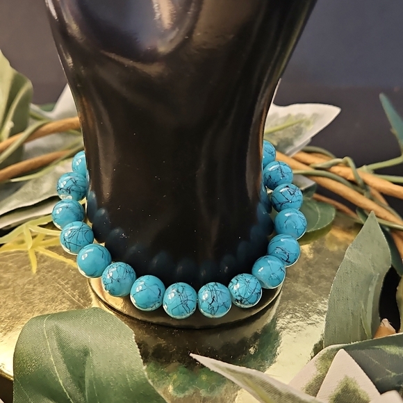 Mens Natural Blue Turquoise Gemstone Bracelet - Picture 1 of 3